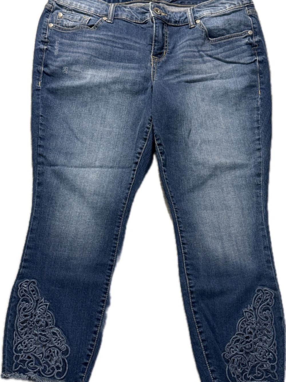 torrid Blue Cropped Jeans with Embroidered Ankles